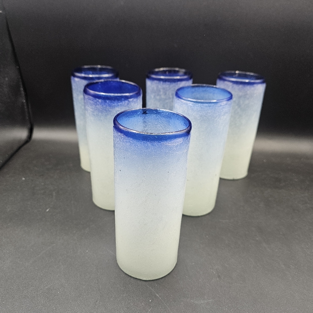 Vintage Pulegoso Mexican Bubble Glass Tall Tumblers (6)